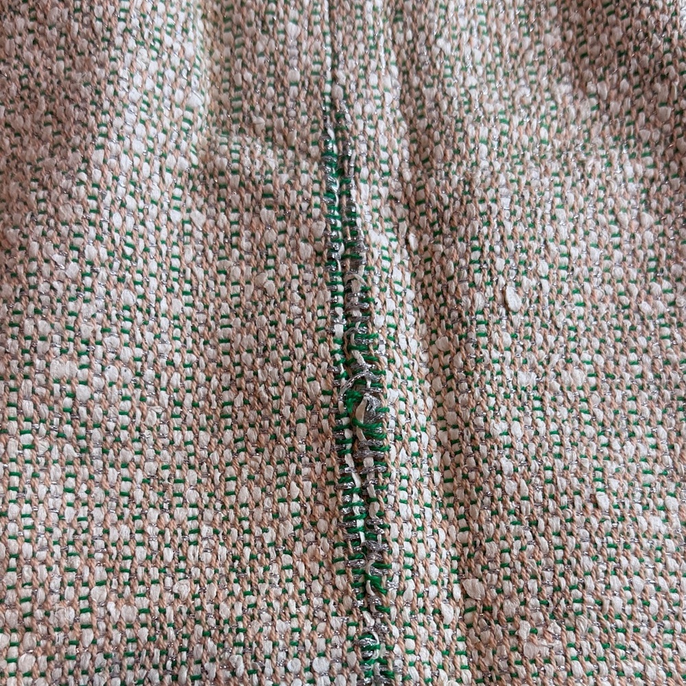 J. Crew Women's Cream Green Trim Tweed Mini Skirt Lined Back Zip Size 00 - Picture 15 of 15